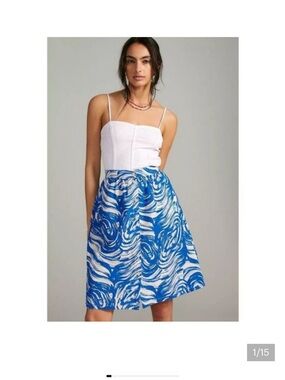 Anthropologie Bobo Choses A-Line Skirt Blue White Cotton